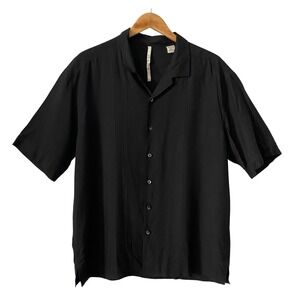 Axis Mens Black Short Sleeve !00% Silk Pintuck Guayabera Camp Collar Shirt XL